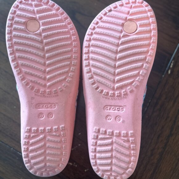 Pink Tropical Crocs Flip Flops Size 9 - Picture 3 of 3